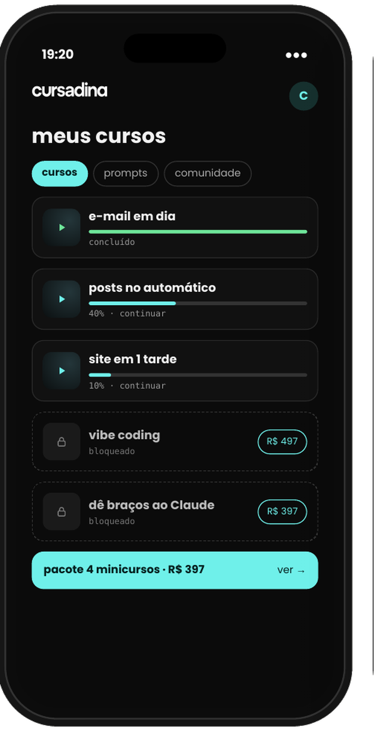 A tela de uma aula na área de membros, com o vídeo, o PDF e o agente que responde sobre a aula